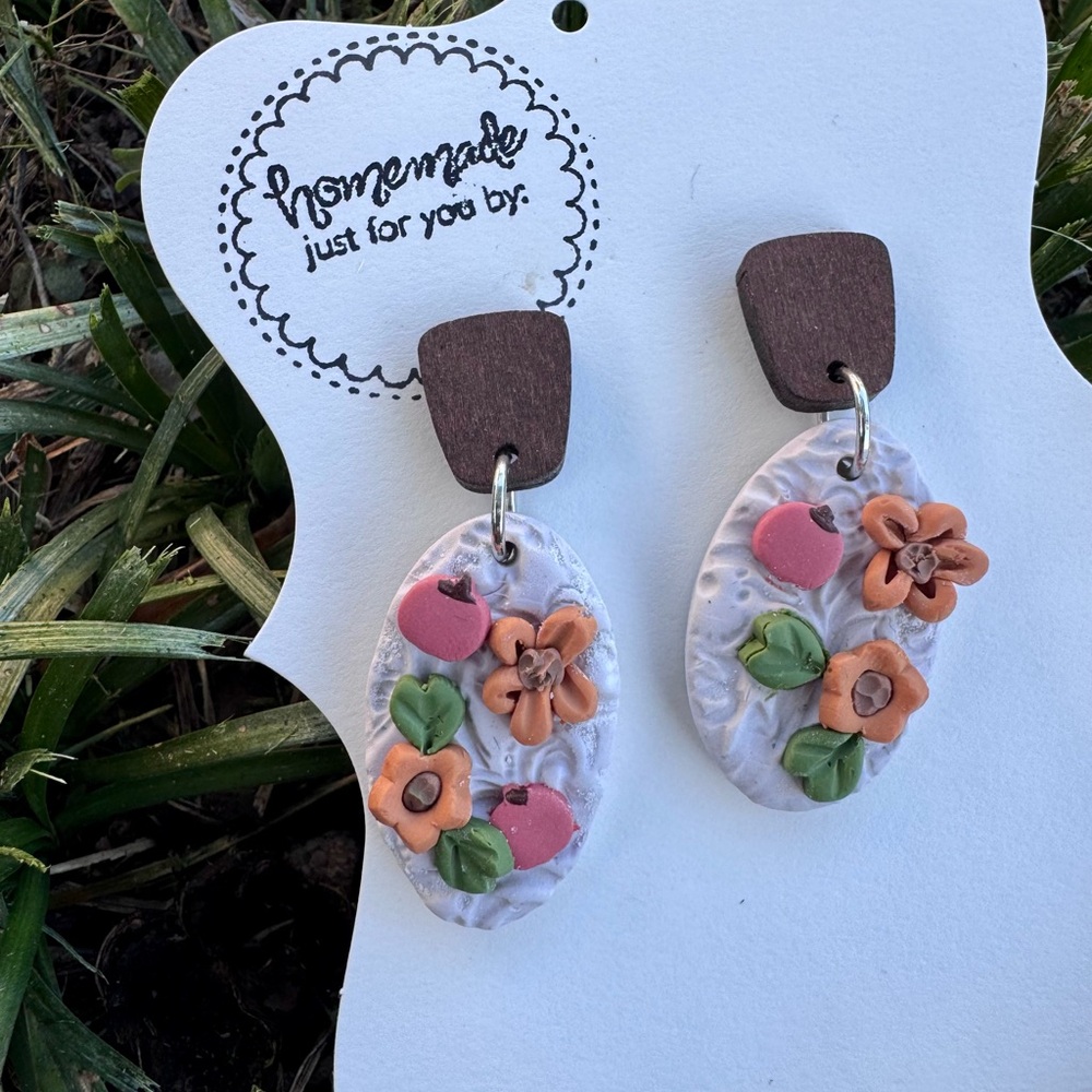 Handcrafted Floral Earrings with Pink and Orange Accents